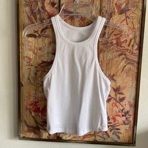 SASKI COLLECTION BRAND STRETCH WHITE BODYCON WORKOUT YOGA CROP TOP S XS